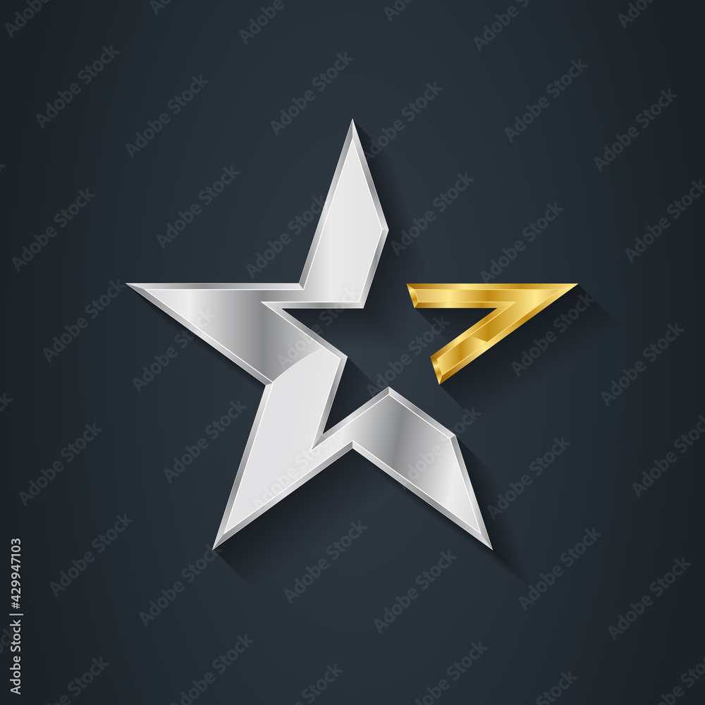 Fototapeta premium Luxury silver star inlaid with a gold element. Original vector design element.