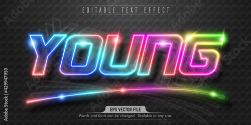 Young text, neon style editable text effect