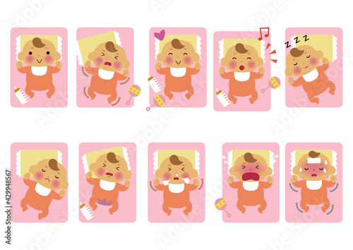 赤ちゃんのイラストセット-新生児。
人物のイラスト素材。
