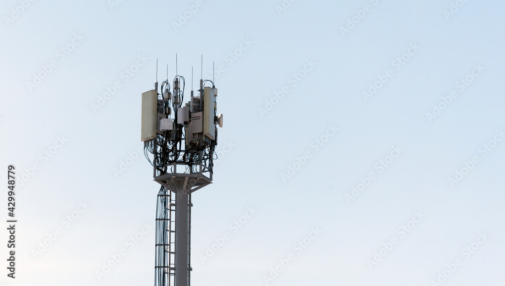 Cell phone antenna towers.Telecommunications antenna mast.Development of a communication system. with copy space. 4G, 5G Cell phone antenna towers.Telecommunications antenna mast.Development of a communication system. with copy space. 4G, 5G