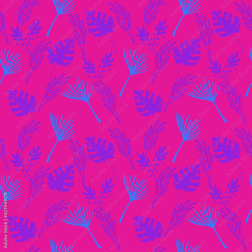 Fototapeta premium Modern Tropical Vector Seamless Pattern. Painted Floral Background. Elegant Male Shirt Female Dress Texture.