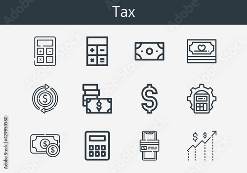 Premium set of tax line icons. Simple tax icon pack. Stroke vector illustration on a white background. Modern outline style icons collection of Money, Online payment, Dollar