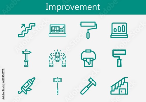 Premium set of improvement line icons. Simple improvement icon pack. Stroke vector illustration on a white background. Modern outline style icons collection of Paint bucket, Hammer, Paint roller