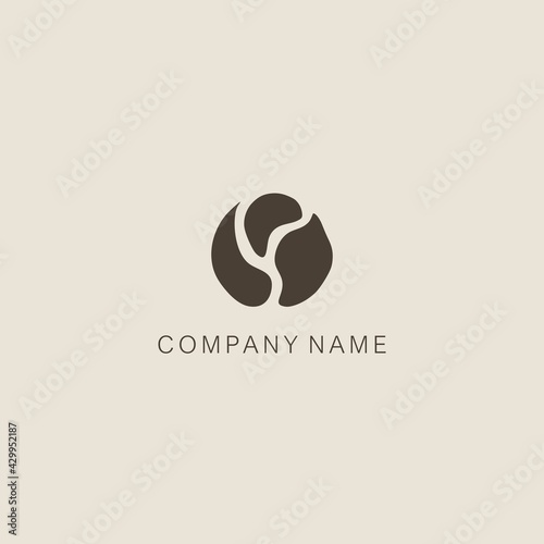 A symbol or logo of a simple, minimalistic, stylized flower bud shape, consisting of three element. Made with a spot.