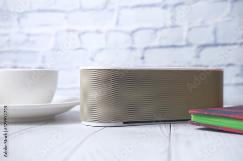 smart speaker and keyboard with copy space on white background 