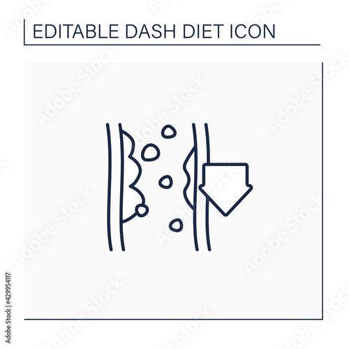 Reducing cholesterol line icon. Low cholesterol level. Proper nutrition. Dash diet concept. Isolated vector illustration.Editable stroke