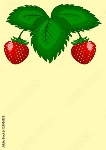 Fototapeta Naklejka Na Ścianę i Meble -  Strawberry berries on the bush - vertical illustration.