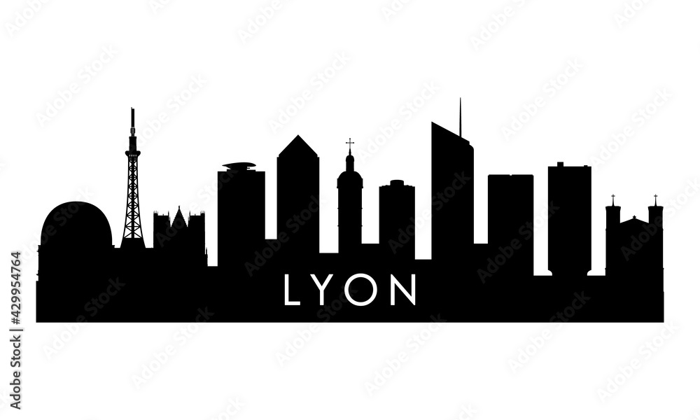 Lyon skyline silhouette. Black Lyon city design isolated on white background.