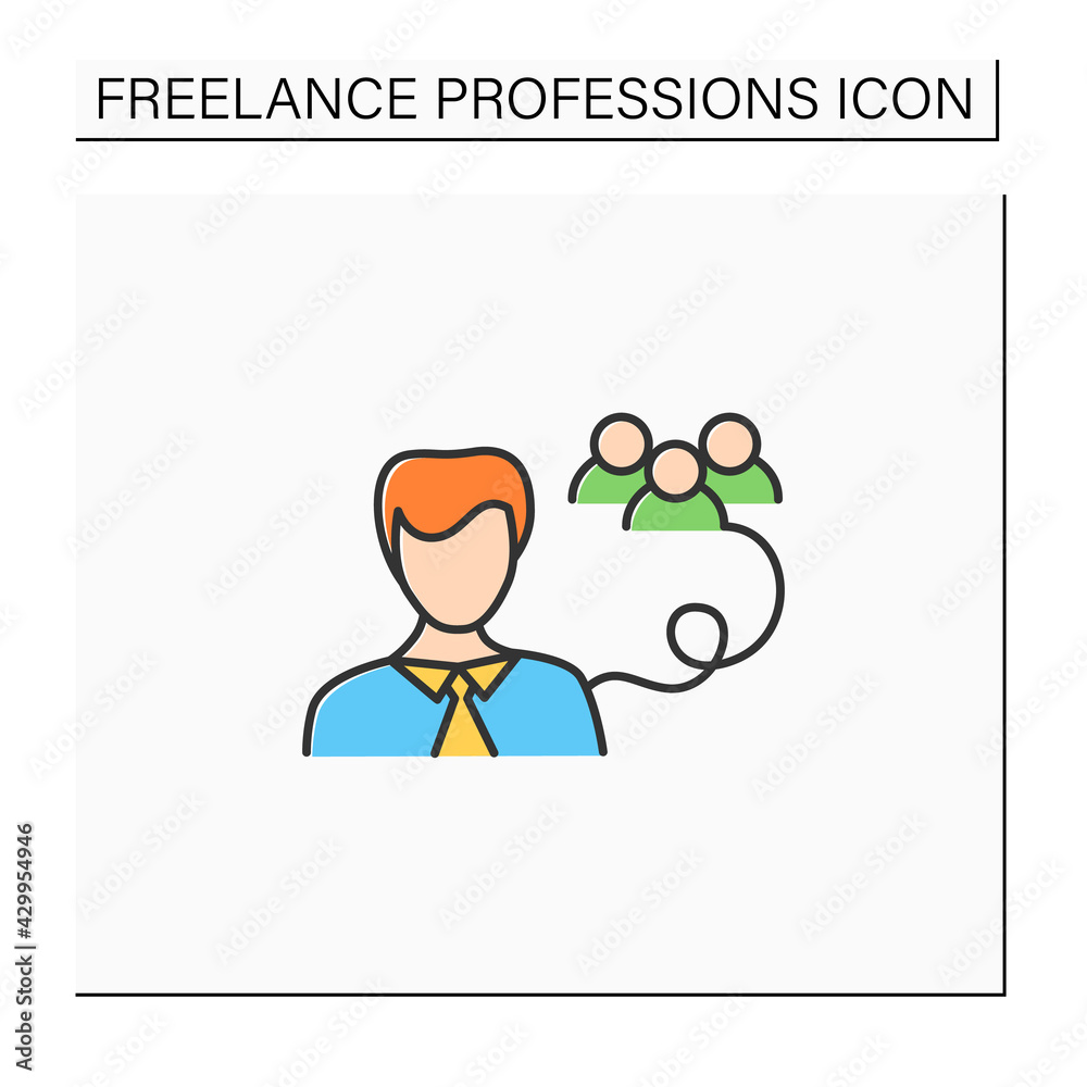 Public relations officer color icon. Head of communications, public relations, public affairs. Communication with community. Freelance professions concept. Isolated vector illustration