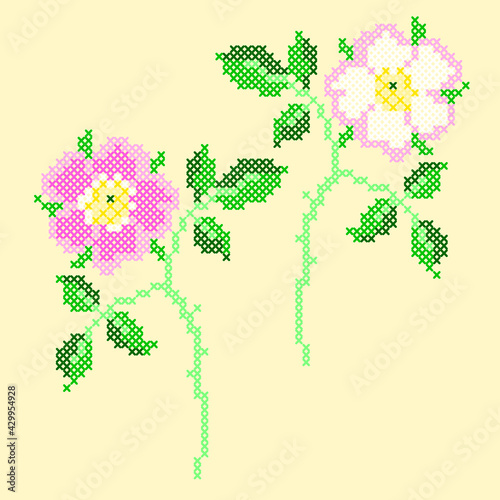 vector art embroidery dog rose