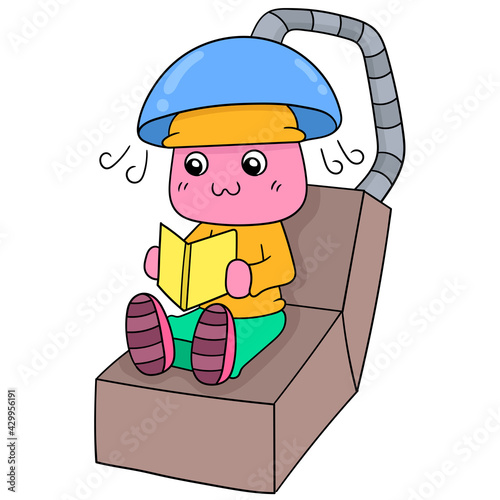 cute creatures are in salon doing hair care, doodle icon image kawaii