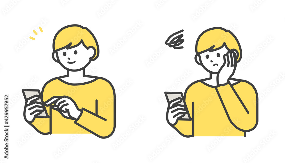スマートフォンを操作する女性のイラスト素材 スマートフォンを操作する女性のイラスト素材