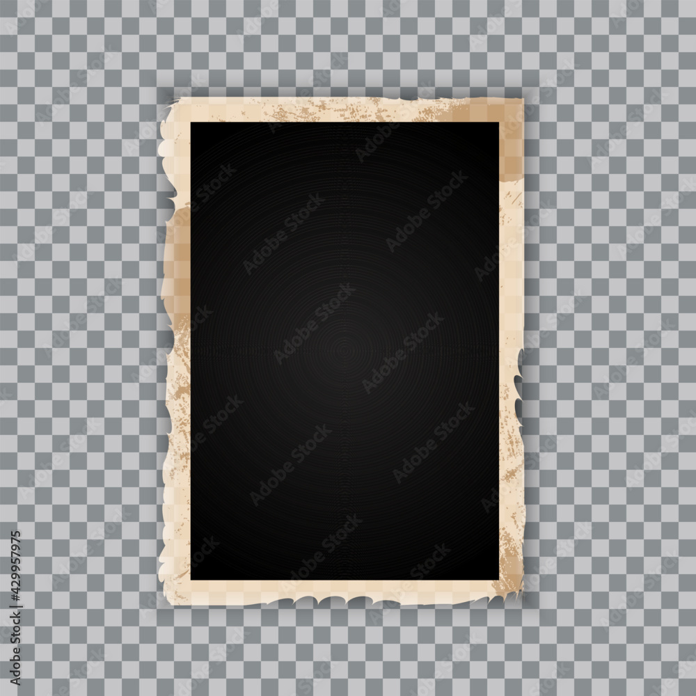 Vintage Photo Frame on Transparent Background. Retro Old Paper Picture Photo Frame Template for Nostalgia Scrapbook. Vector illustration