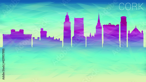 Cork Ireland City Skyline Vector Silhouette. Broken Glass Abstract Geometric Dynamic Textured. Banner Background. Colorful Shape Composition.
