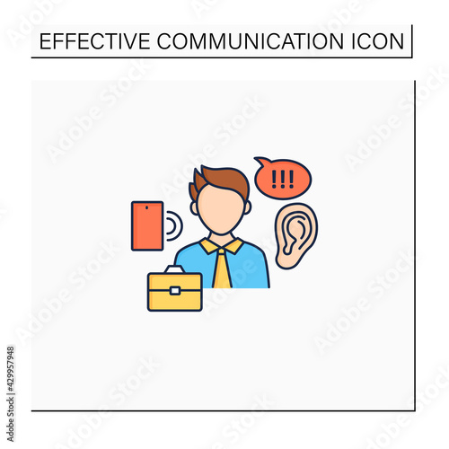 Active listening color icon. Attentive hearing. Focus completely on the speaker. Effective communication concept. Isolated vector illustration