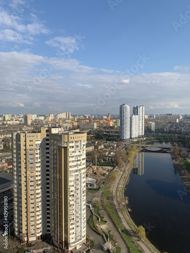 Residential area Rusanovka in Kiev in sunny day. Spring on Rusanivka canal, new buildings, Kyiv , Ukraine. High quality photo © boytsov