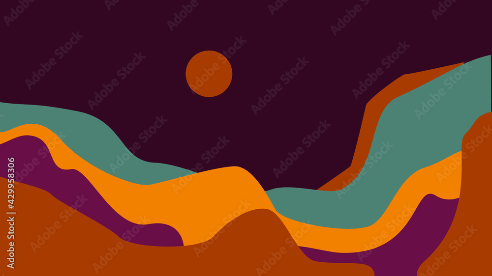 absrtact wavy shapes mountain and hills landscape, vector illustration scenery in earthy color palette