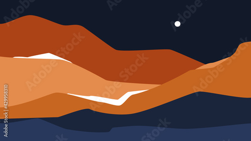 abstract wavy shapes mountain and hills dusk landscape, vector illustration scenery in earthy color palette