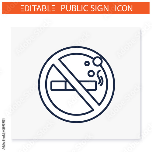 No smoking symbol line icon. Forbidden to smoke. Stop smoking. Public place navigation. Universal public building signs concept. Isolated vector illustration. Editable stroke