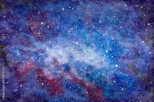 Abstract watercolor texture: open space with stars, cosmos nebula photo