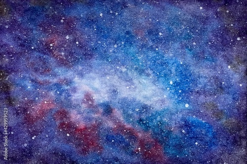 Abstract watercolor texture: open space with stars, cosmos nebula