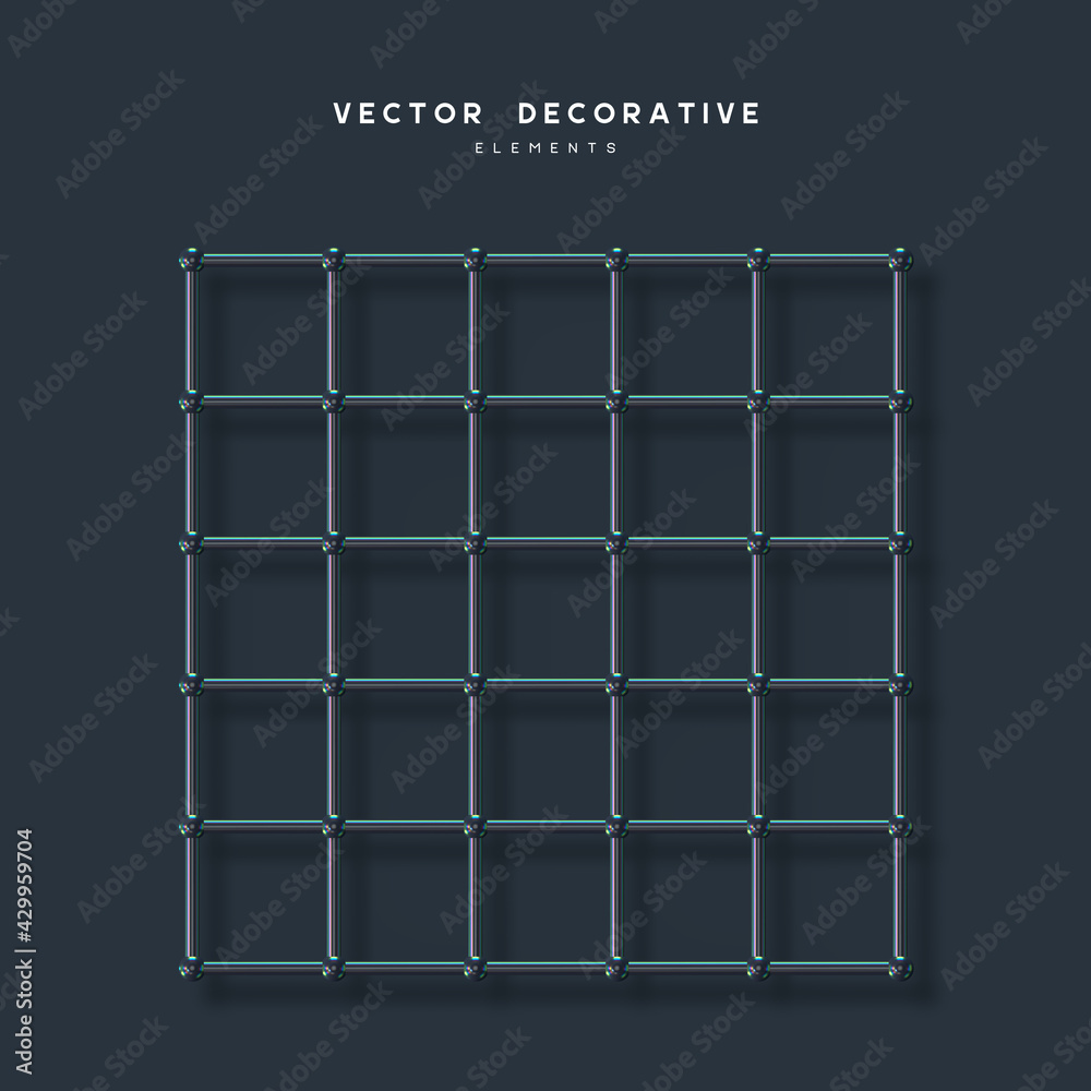 3d render primitive. Abstract atom array grid from 3d sphere, tube ...