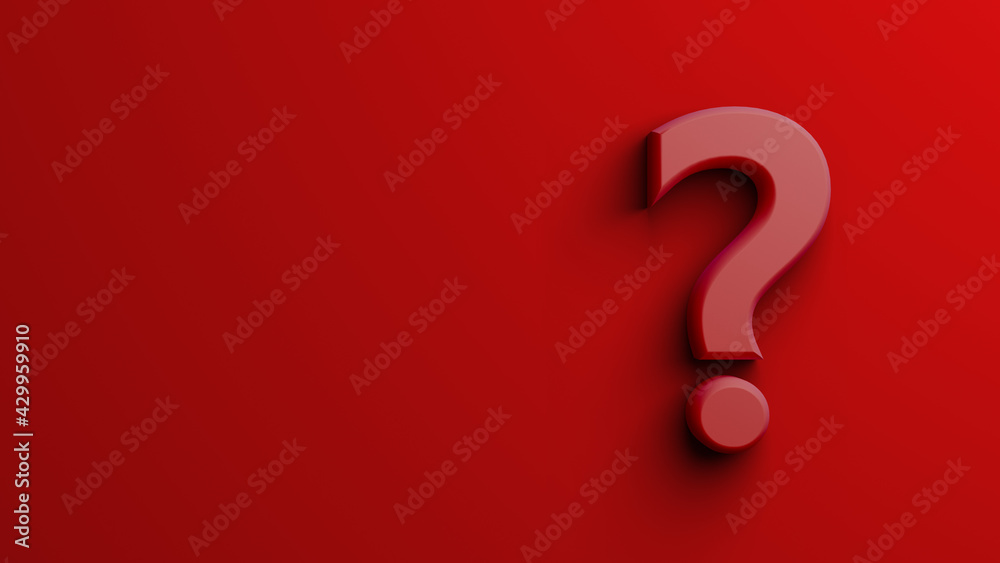 red question mark on red background