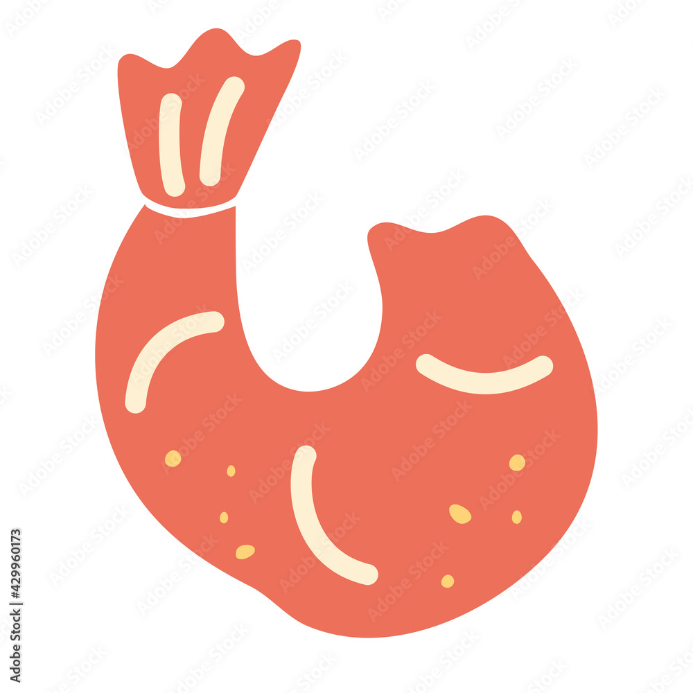 Shrimp icon. Fresh prawns in cartoon style, fresh sea food. For magazines, books, posters, postcards, cover menus, web pages. Isolated on white background. Vector illustration. Shrimp icon. Fresh prawns in cartoon style, fresh sea food. For magazines, books, posters, postcards, cover menus, web pages. Isolated on white background. Vector illustration.