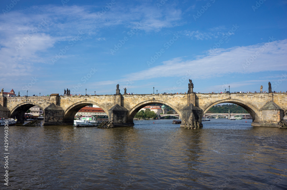 Scenic view on Prague old town and iconic Charles bridge, Czech Republic