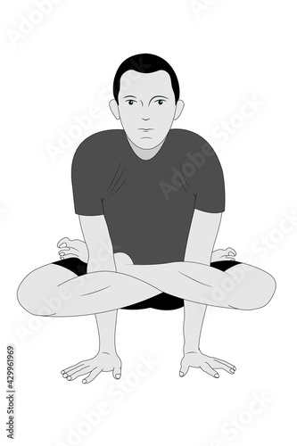 Man doing yoga and sitting in lotus position