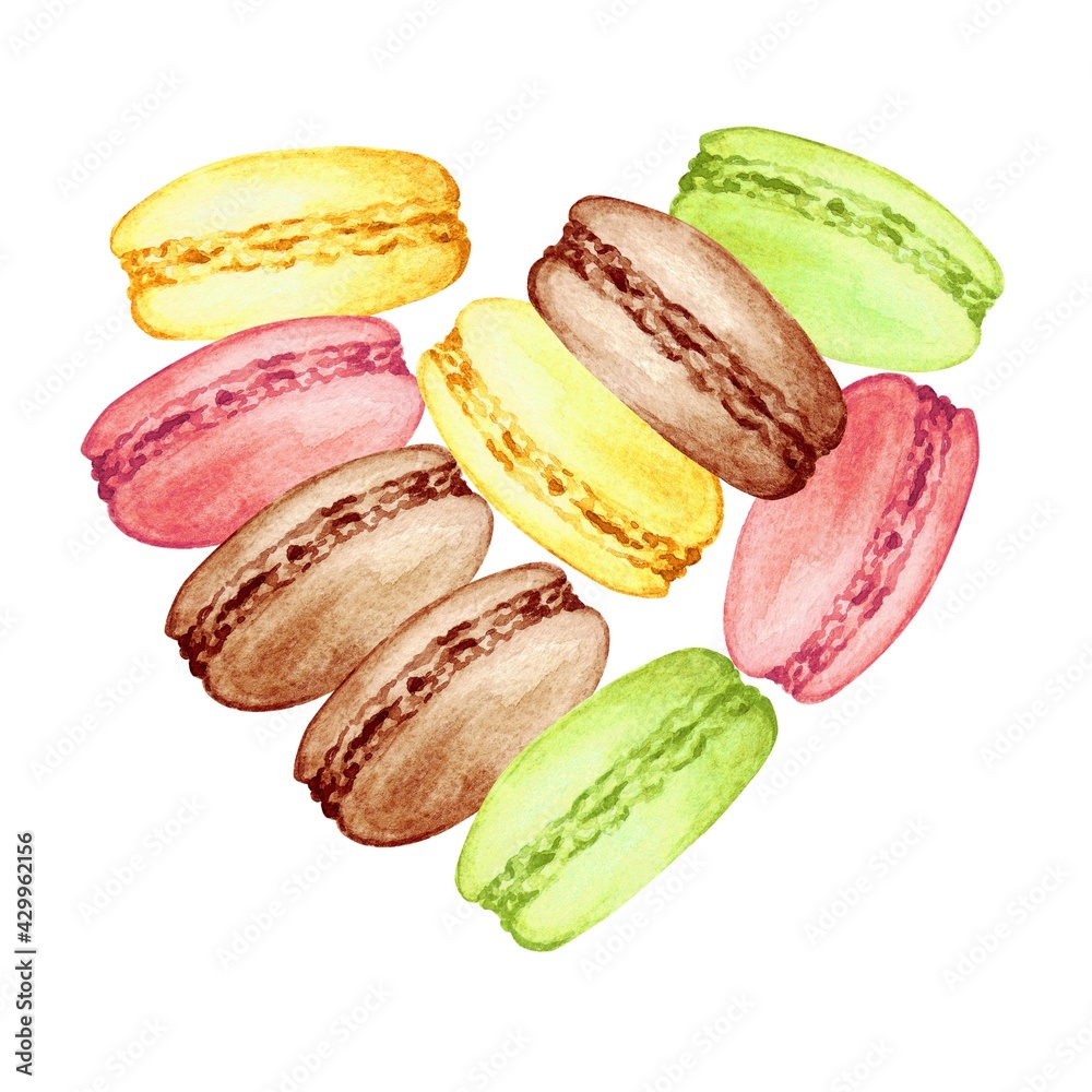 Beautiful macaroon concept. Colorful french macaroon cookies in heart ...