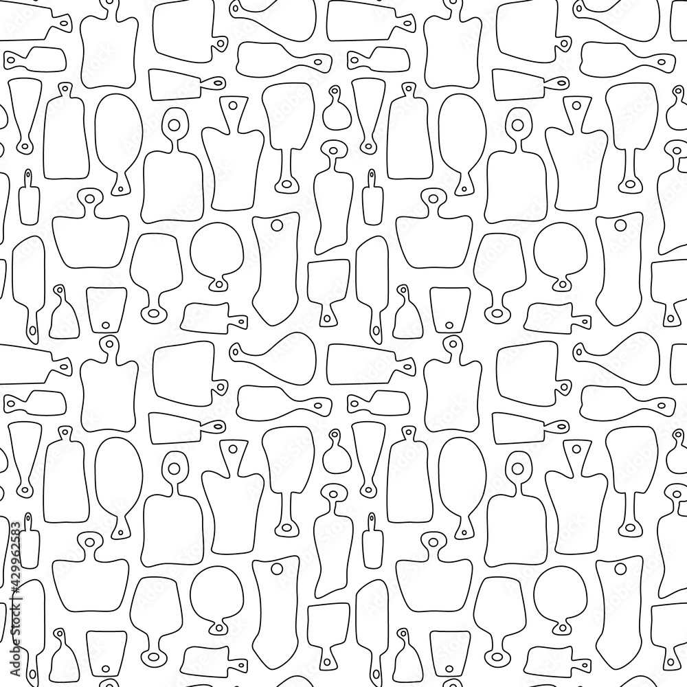 various shapes outlined cutting serving boards black and white seamless pattern , vector illustration repeatable texture various shapes outlined cutting serving boards black and white seamless pattern , vector illustration repeatable texture