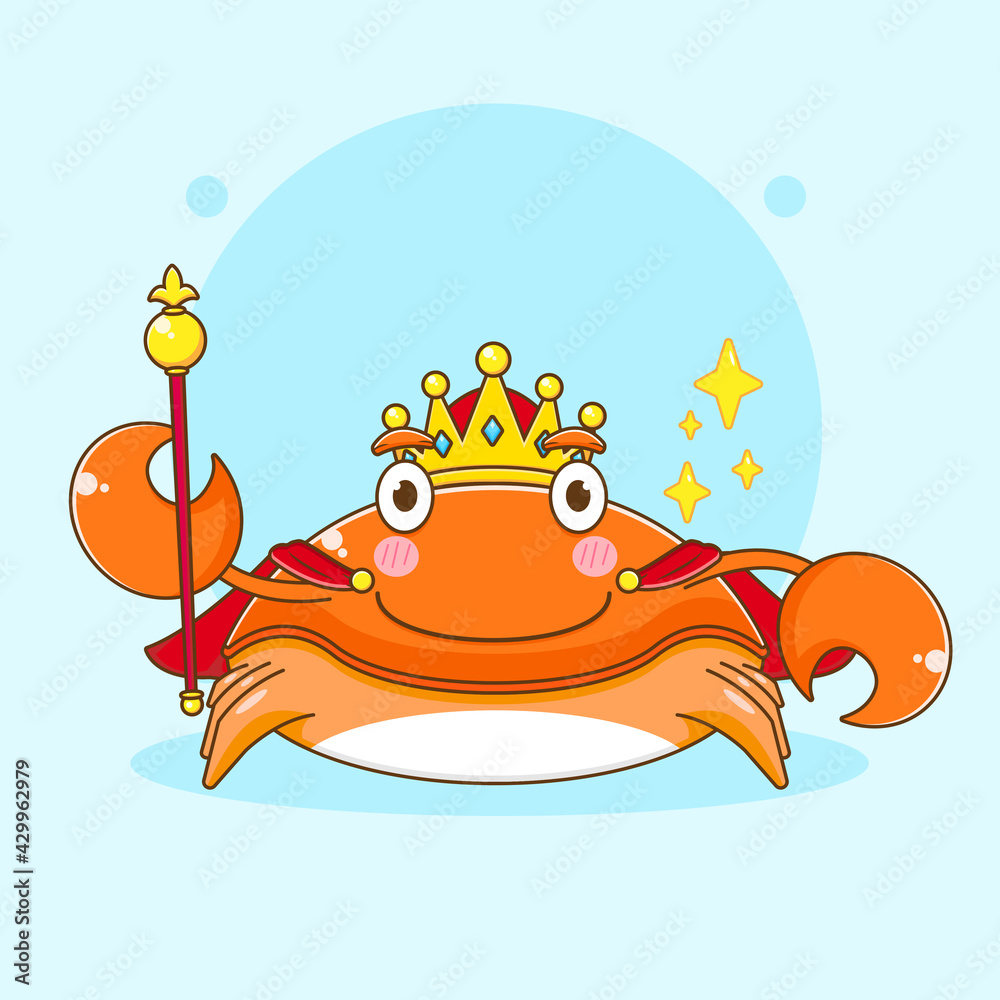 Cartoon illustration of cute crab character as a king with crown Stock ...