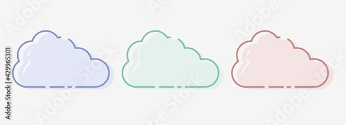 Cloud set vector illustration with pastel netral colors for weather, webdesign and ui. Sun and moon vector symbol with cloud isolated on white background. Nature weather elements set. Flat cloud