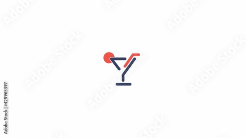 Animated linear cocktail icon. Bar and alcohol drink concept design animation.