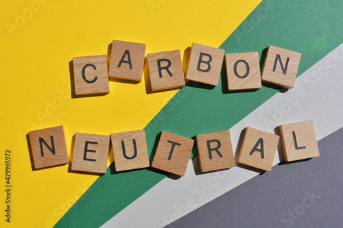 Carbon neutral, words in wooden alphabet letters