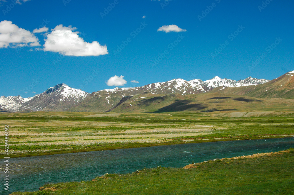 Deosai Beautiful Vibrant Landscape. Deosai National Park is a high-altitude alpine plain in the Northern Gilgit-Baltistan GB region of Kashmir Pakistan. Second highest plateaus in world.