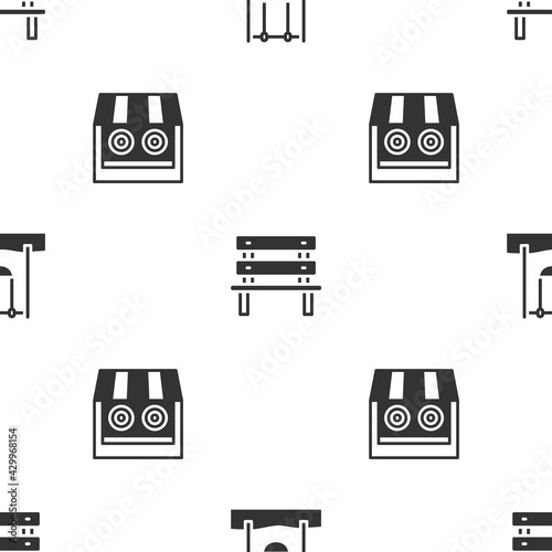 Set Swing, Bench and Shooting gallery on seamless pattern. Vector