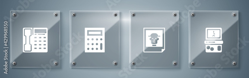 Set Tetris, Photo, Calculator and Telephone handset. Square glass panels. Vector