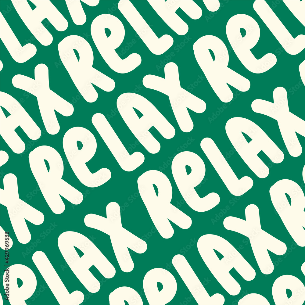 The words Relax are a hand-drawn background. Doodle pattern in black letters. Texture of Letters for textiles. Vector illustration
