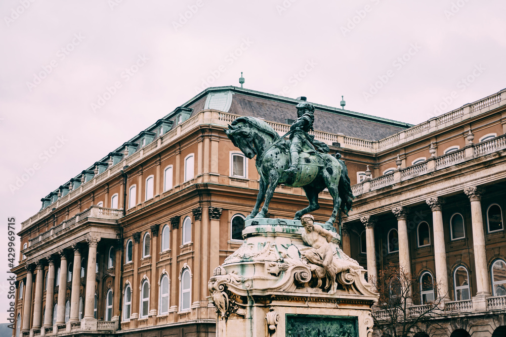 Equestrian statue near the Royal Palace in Budapest