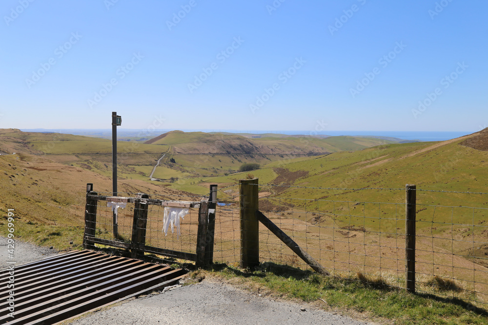 A panoramic view down the Ceulan valley towards Talybont, Ceredigion, Wales, UK.