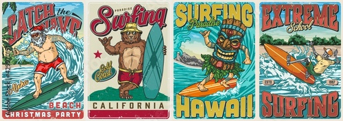 Surfing vintage colorful posters