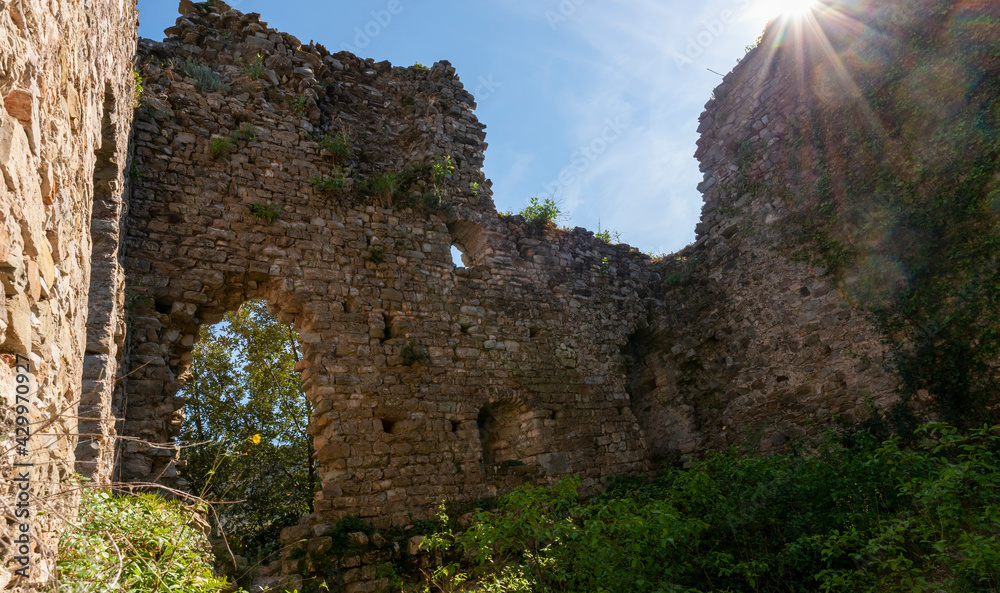 detail of old ruins of a castle near biassa a little village in la spezia