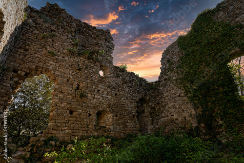 detail of old ruins of a castle near biassa a little village in la spezia photo