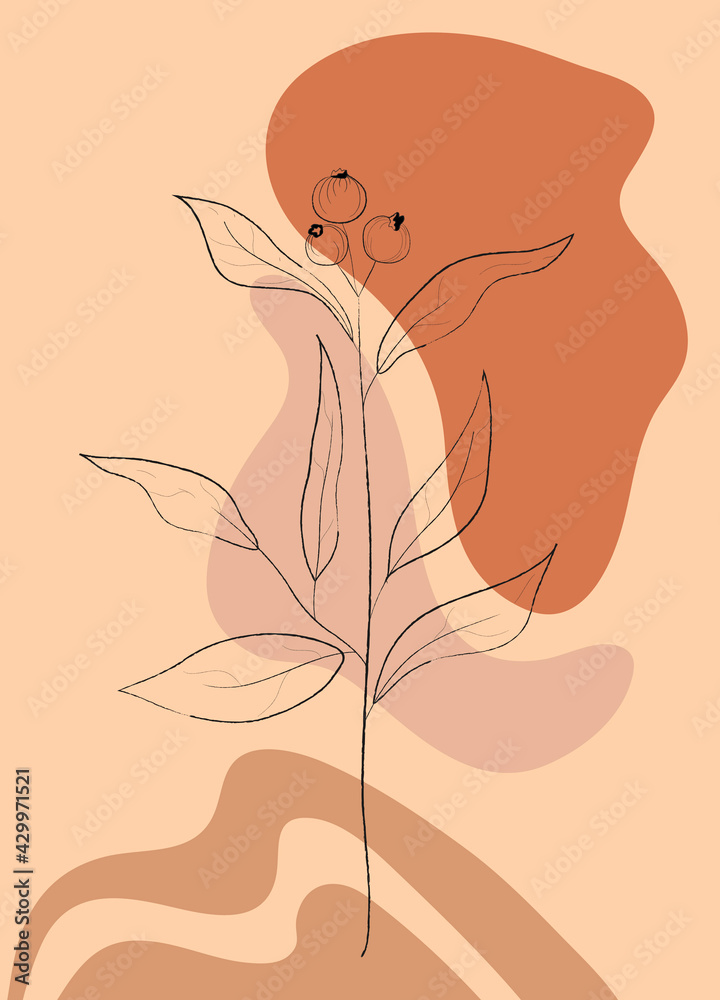 Botanical flower and abstract shapes. Foliage line art drawing with abstract shapes. Abstract Plant Art design for print, cover, wallpaper, Minimal and natural wall art. Vector illustration. Botanical flower and abstract shapes. Foliage line art drawing with abstract shapes. Abstract Plant Art design for print, cover, wallpaper, Minimal and natural wall art. Vector illustration.