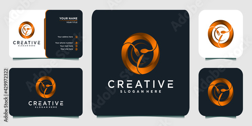 Abstrak food logo design with circle modern concept for restaurant, food and drink Premium Vector