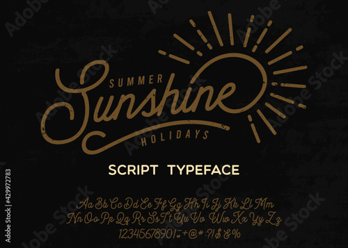 Summer Story. Hand made script font. Vacation summer time. Waikiki beach. Vector illustration. Retro typeface and logo. Summer style.