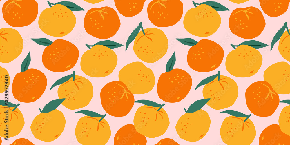 Vector seamless pattern with mandarins. Trendy hand drawn textures. Modern abstract design. Vector seamless pattern with mandarins. Trendy hand drawn textures. Modern abstract design.