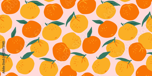 Vector seamless pattern with mandarins. Trendy hand drawn textures. Modern abstract design.